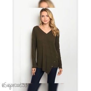 •Vine & Love• Olive Waffle Knit Long Sleeve Top